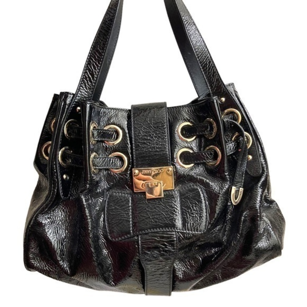 Jimmy choo tiki hobo shoulder bag patent leather black